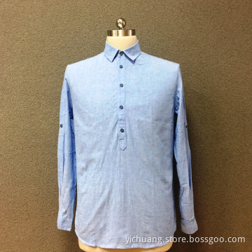 Men's cotton blue yarn dyed long sleeves shirt